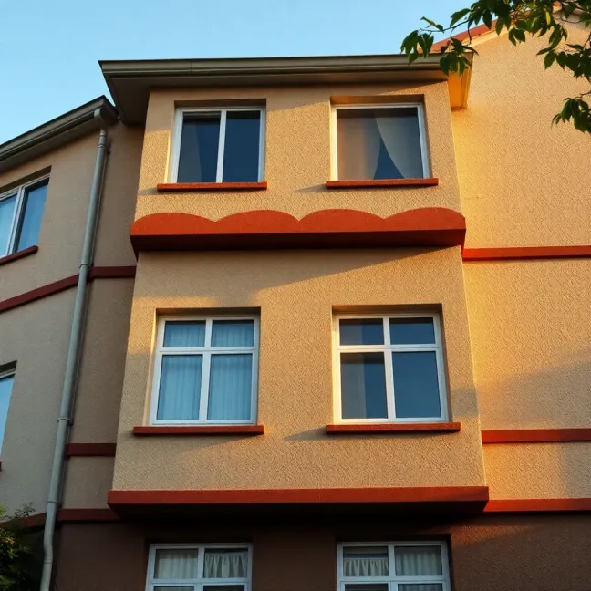 Elewacje domów piętrowych z lat 80