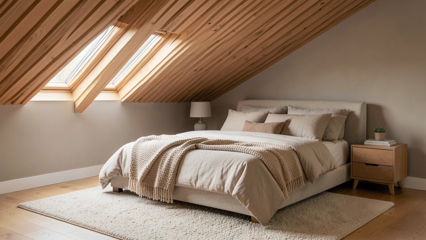 Aranżacje sypialni z lamelami na skosie