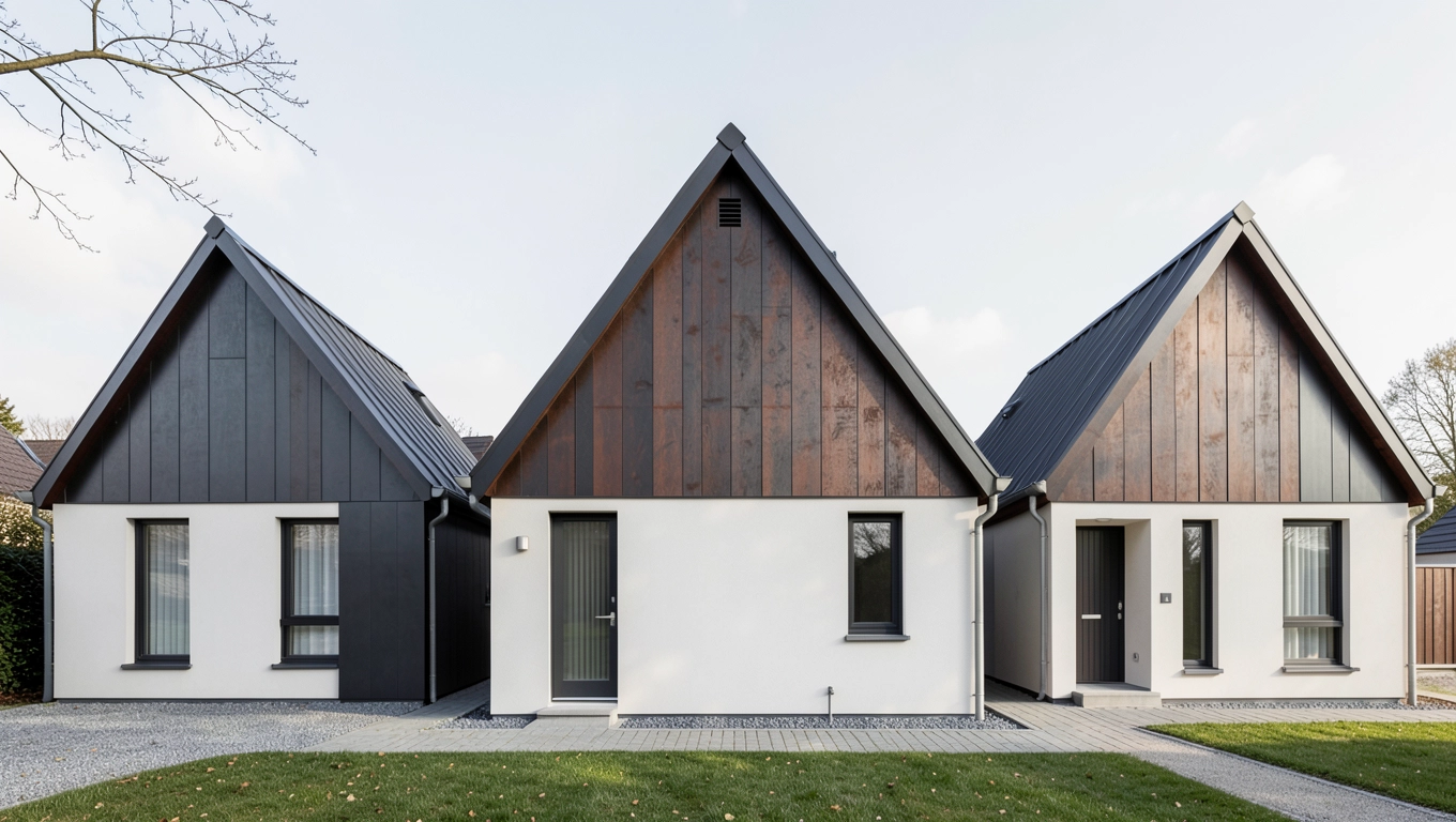 Ciemne akcenty na elewacjach domów dwuspadowych