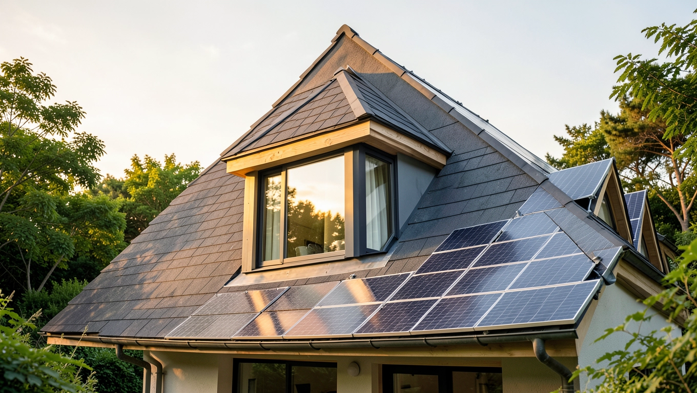 Dwuspadowy dach z lukarną w nowoczesnym domu energooszczędnym