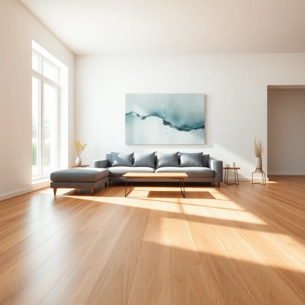 Jasne panele podłogowe w salonie