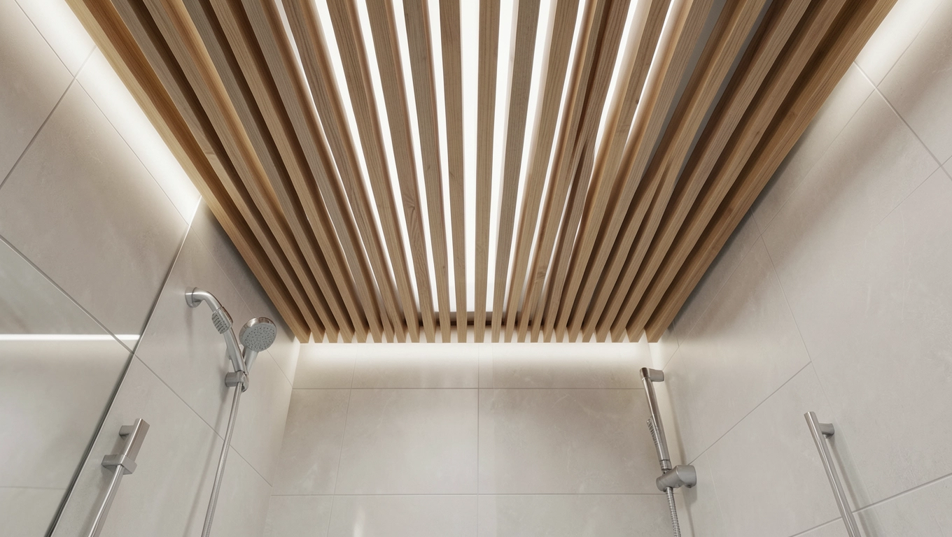 lamele na suficie w łazience