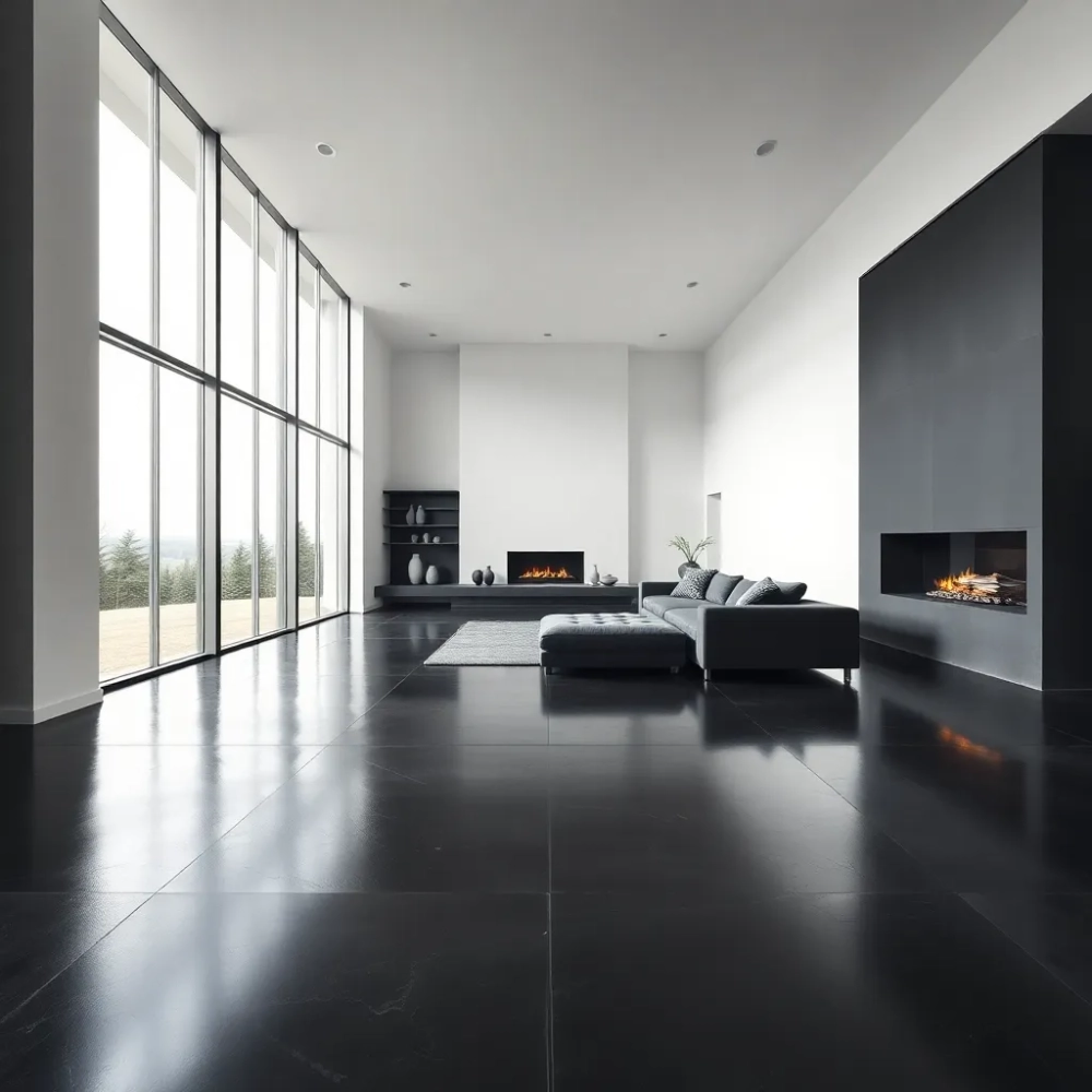 Nowoczesny salon z ciemną podłogą