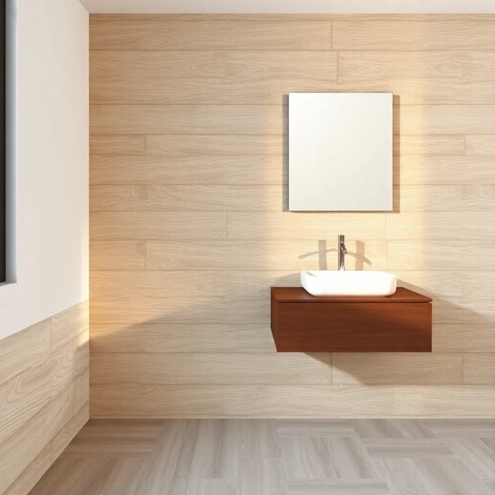 Panele podłogowe na ścianie w łazience