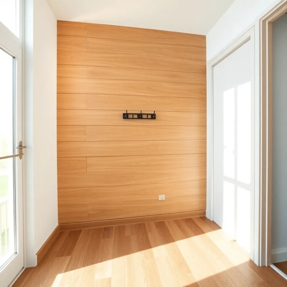 Panele podłogowe na ścianie w przedpokoju