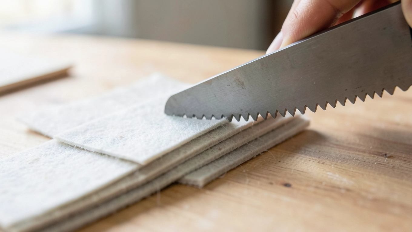 Piła ręczna przy cięciu lameli na filcu