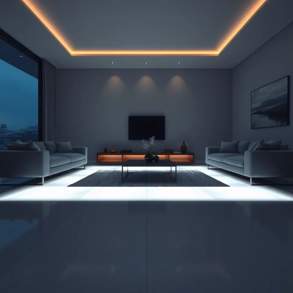 Podświetlana podłoga w salonie