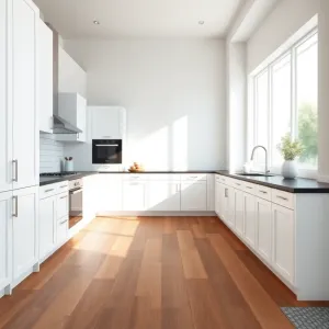 Biała kuchnia z czarnym blatem jaka podłoga