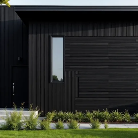 Czarna elewacja domu z czego