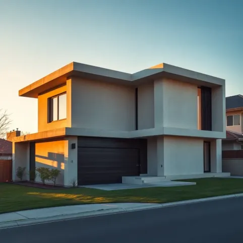 dom w kształcie litery l z płaskim dachem