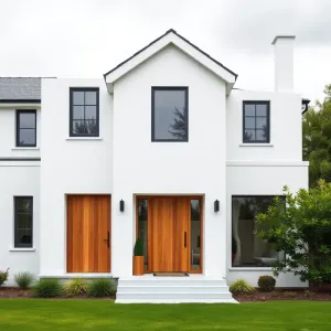 Elewacją domu biała z drewnem