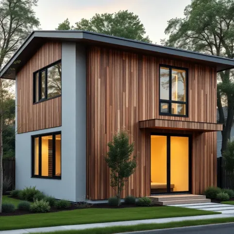 Elewacja domu z elementami drewna
