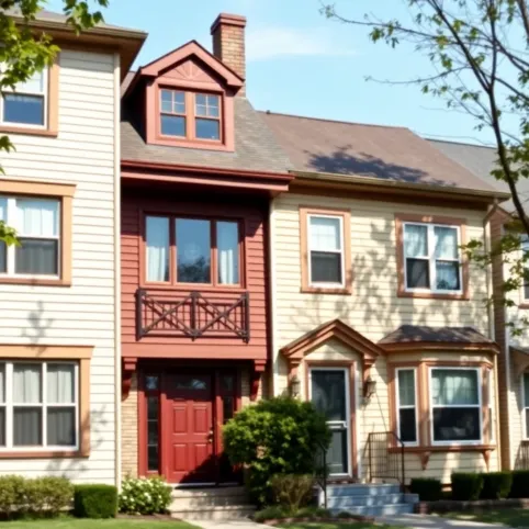 Elewacje domów piętrowych z lat 70