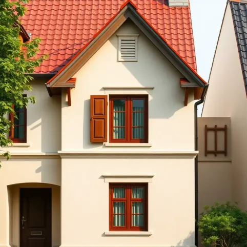 Jaki kolor elewacji do czerwonego dachu i brązowych okien
