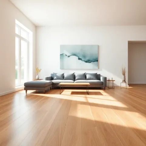 Jasne panele podłogowe w salonie