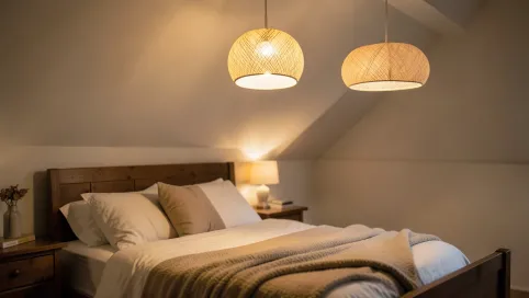 lamele na skosie w sypialni