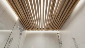 lamele na suficie w łazience