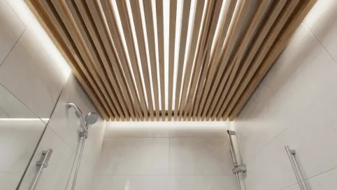 lamele na suficie w łazience