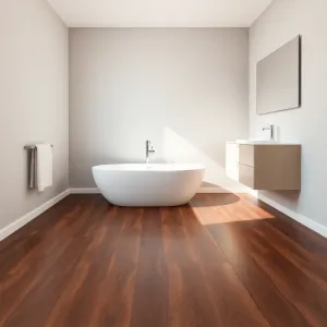 Łazienka z drewnianą podłogą