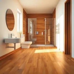 Łazienka z drewnianą podłogą inspiracje