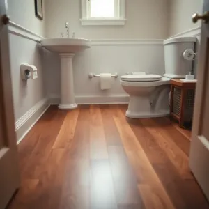 Mała łazienka z drewniana podłoga