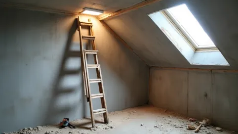 Montaż schodów strychowych w stropie betonowym