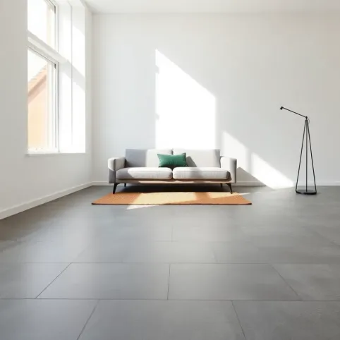 Płytki w salonie bez ogrzewania podłogowego