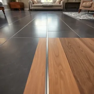 Połączenie płytek z panelami w salonie