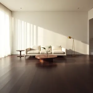 Salon z ciemną podłogą