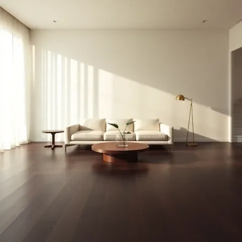 Salon z ciemną podłogą