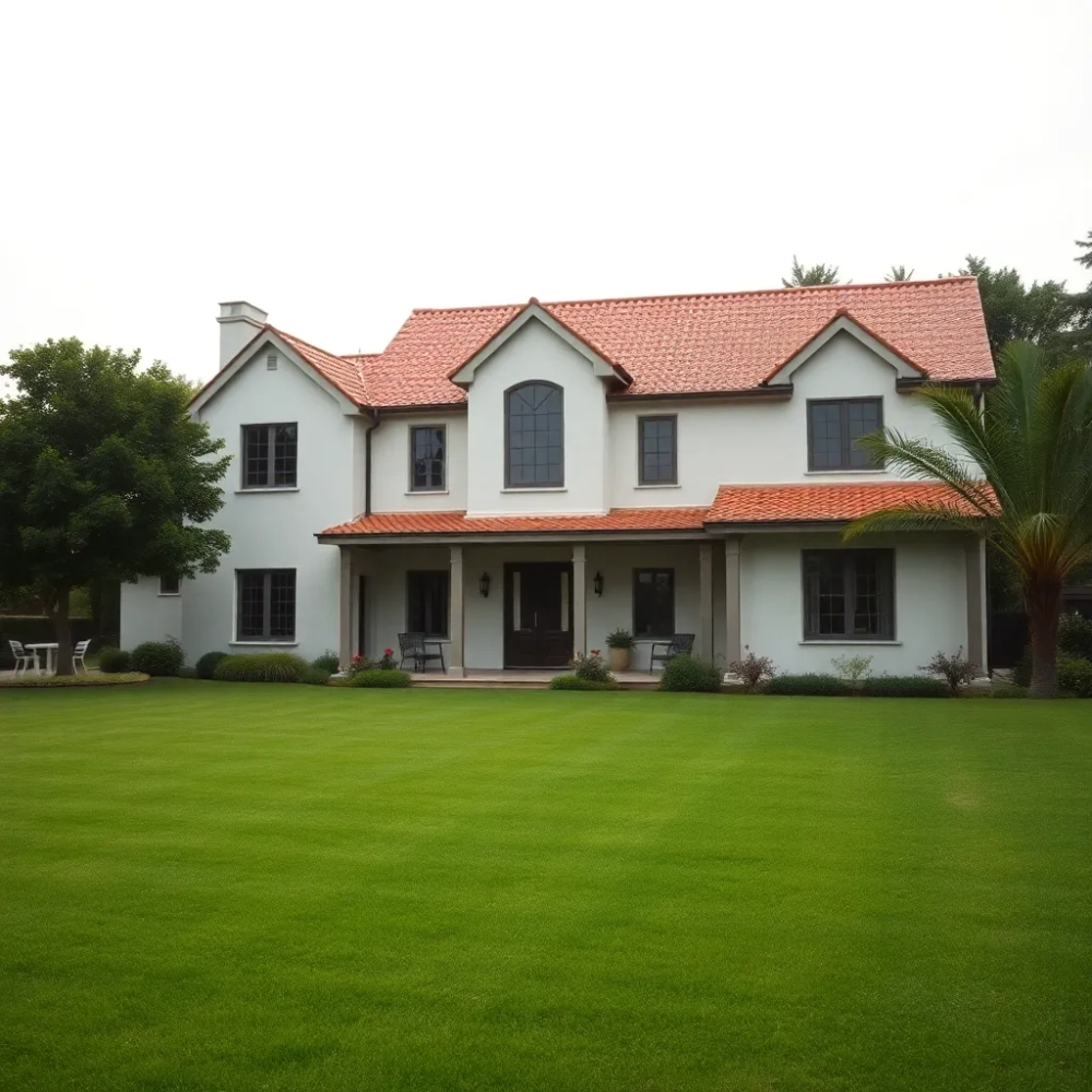 Szary dom z brązowym dachem