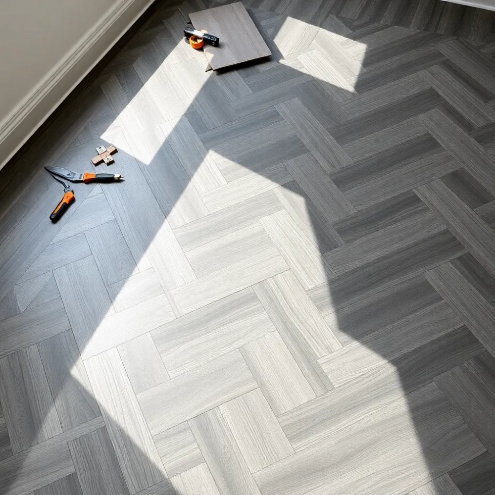 Układanie paneli winylowych w jodełkę