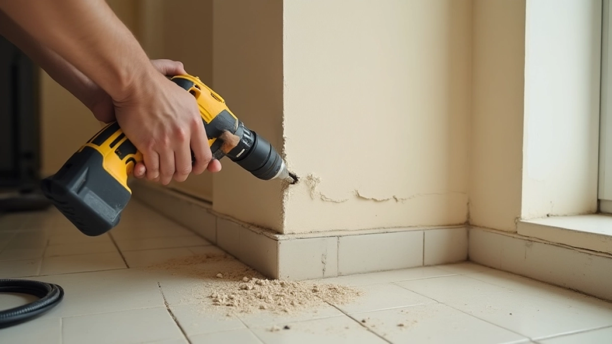 Wiercenie w ścianie w bloku